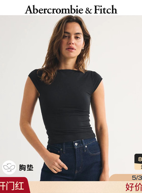 AF美式气质可拆卸胸垫两穿黑色修身短袖T恤26夏新款女装139-6442