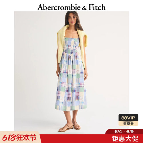 AF棉质收腰飘逸吊带连衣裙长裙