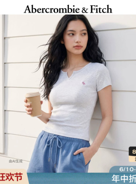 AF经典小麋鹿图案美式舒适百搭修身小V领短袖T恤26夏女装139-6238
