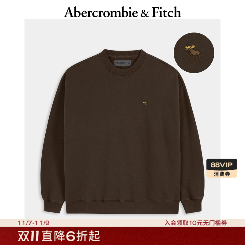 AF经典小麋鹿图案男装25秋冬新款宽松圆领抓绒套头卫衣122-5659