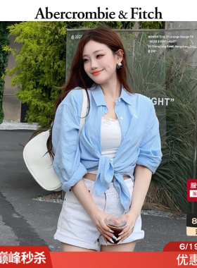 AF经典小麋鹿图案美式高智感通勤亚麻长袖衬衫26夏女装140-6147