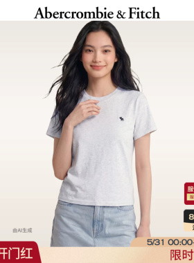 AF经典小麋鹿图案美式棉质黑色多色短袖T恤26夏新款女装139-6554