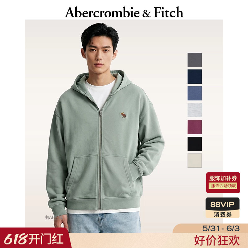 AF经典小麋鹿图案美式复古毛圈布连帽卫衣外套26春男装122-6183