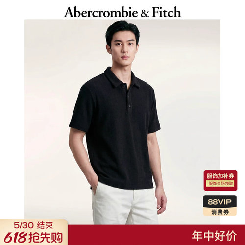 AF美式通勤黑色棉质人字纹短袖针织衫POLO衫26春夏男装120-6080