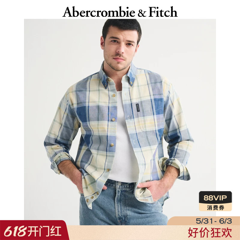 【经典复刻】AF美式LOGO棉质格纹长袖衬衫26夏新款男装125-6375