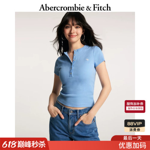 【爆款补货】AF经典小麋鹿图案亨利领短袖T恤26春夏女装139-6161