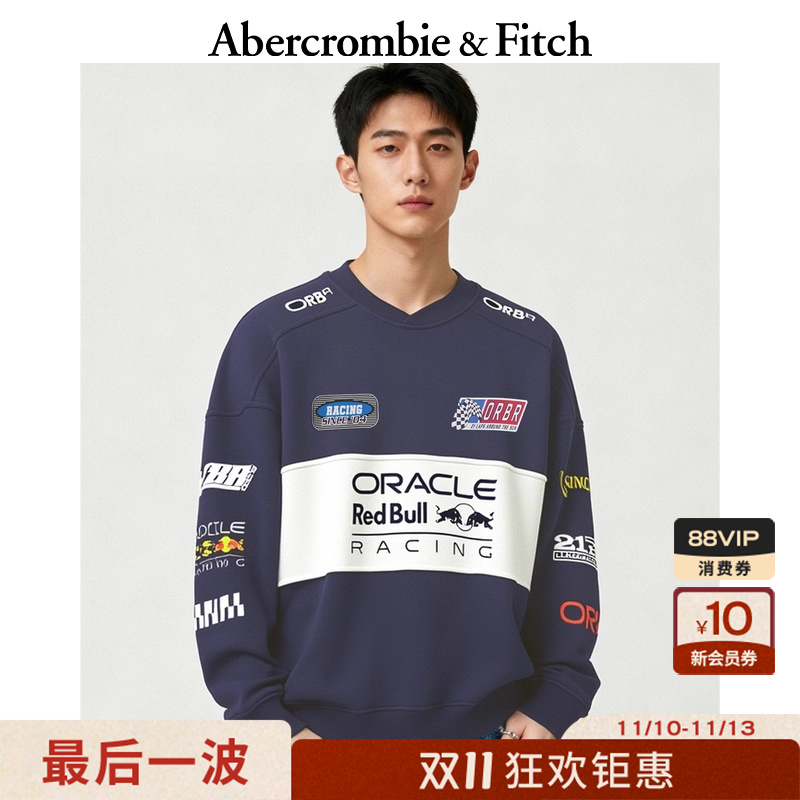 AF男装25秋冬新款甲骨文红牛车队图案抓绒圆领套头卫衣122-5472