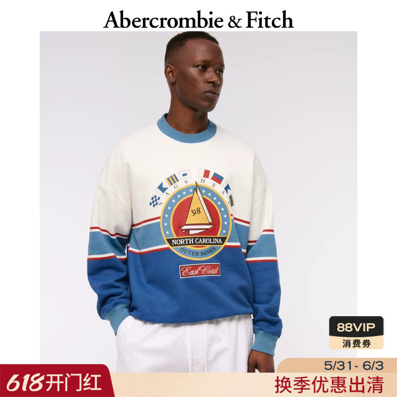 AF男装25秋美式复古运动撞色套头卫衣上衣122-5322