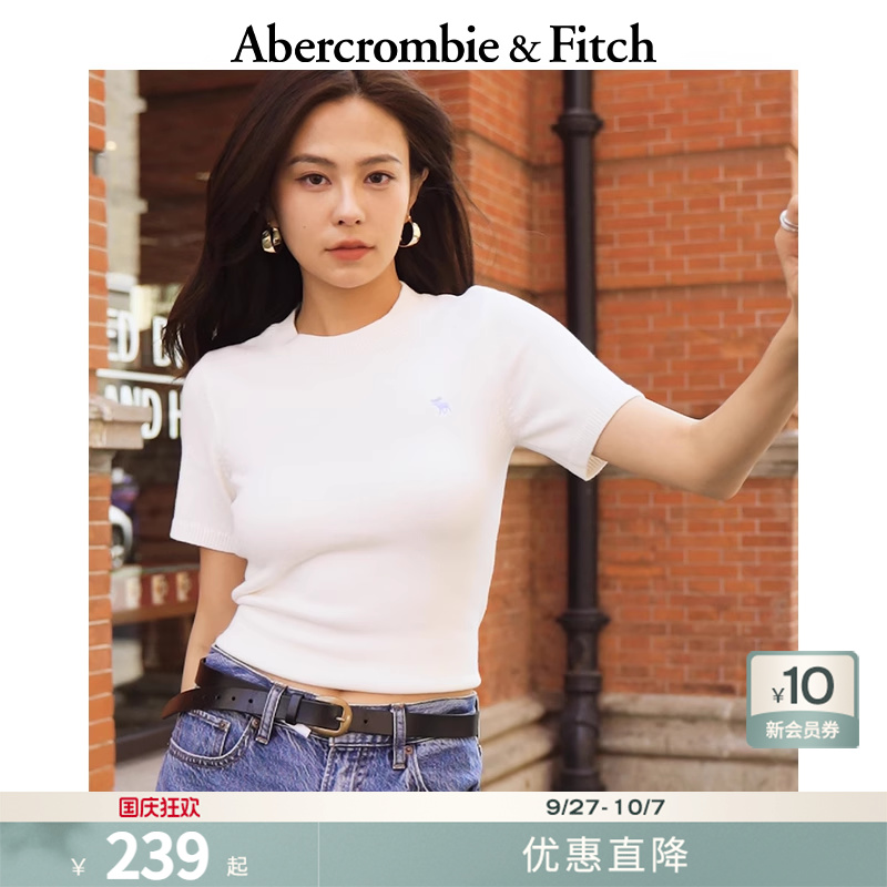 AF经典小麋鹿图案女装25夏季美式复古圆领短袖针织衫150-5230
