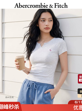 AF经典小麋鹿图案美式舒适百搭修身小V领短袖T恤26夏女装139-6238