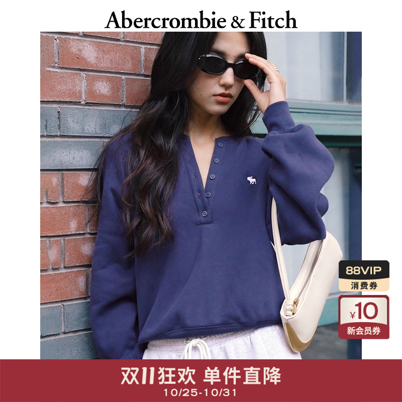 女装/女士精品【复古亨利领】AF经典小麋鹿图案女装25秋冬抓绒卫衣外套152-5421