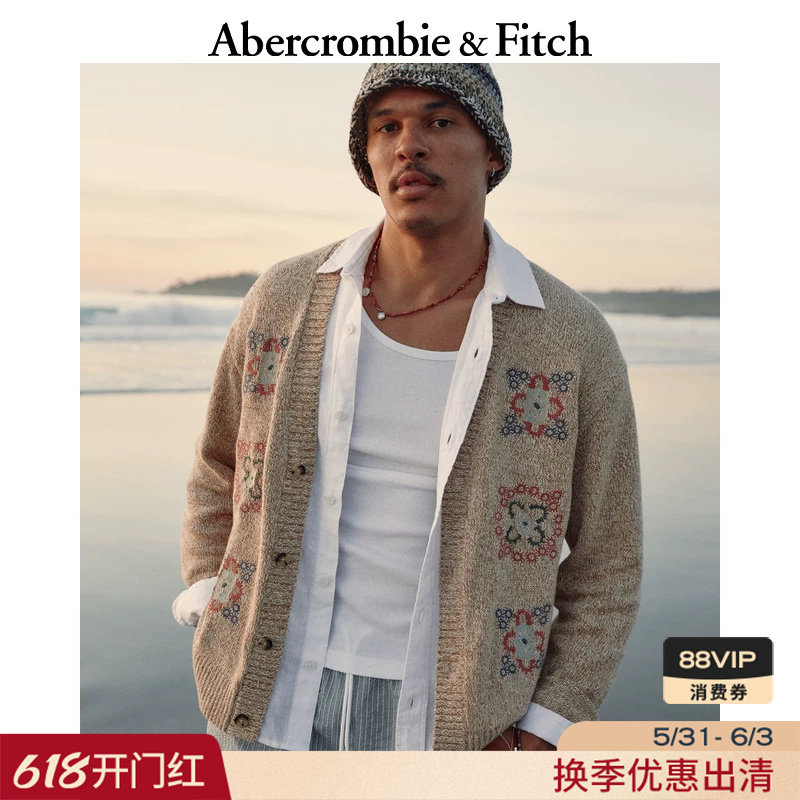 AF美式慵懒度假风棉质刺绣软糯毛衣针织开衫26春男装120-6031