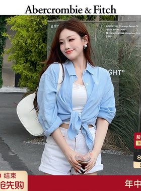 AF经典小麋鹿图案美式高智感通勤亚麻长袖衬衫26夏女装140-6147
