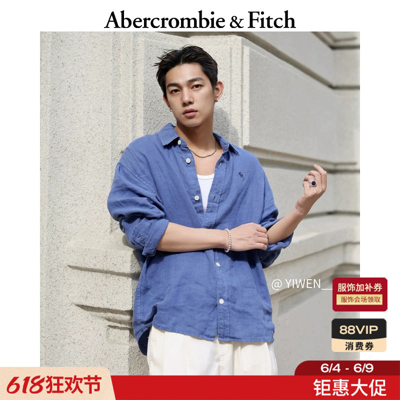 AF经典小麋鹿图案美式舒适老钱风亚麻衬衫26春夏男装125-6041