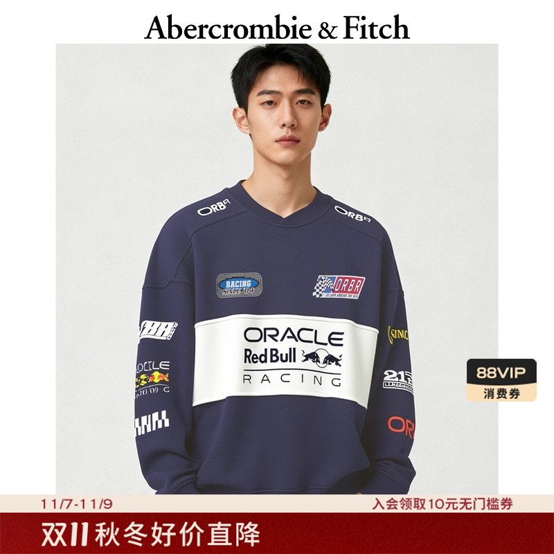 AF男装25秋冬新款甲骨文红牛车队图案抓绒圆领套头卫衣122-5472