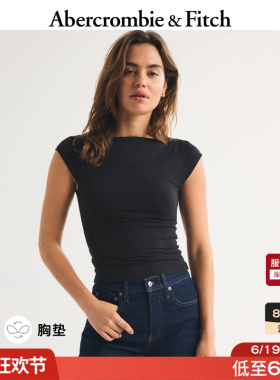 AF美式气质可拆卸胸垫两穿黑色修身短袖T恤26夏新款女装139-6442