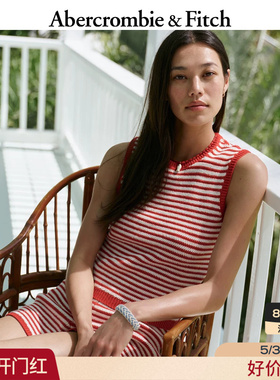 AF美式复古红色条纹质感无袖针织背心上衣26夏女装150-6127