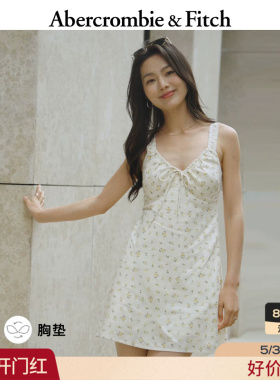 AF美式亚麻混纺带胸垫碎花吊带连衣裙短裙26夏女装159-7114