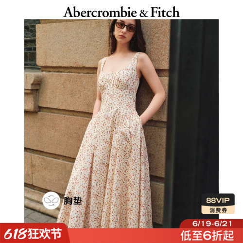 AF度假风带胸垫碎花吊带连衣裙