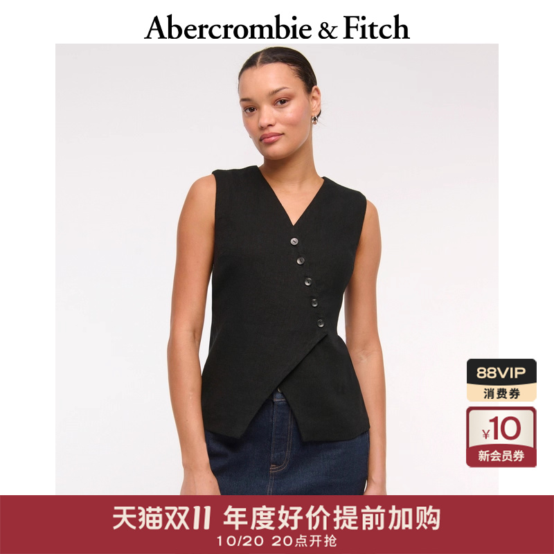 AF女装25夏季美式复古亚麻混纺V领马甲背心背心上衣140-5164