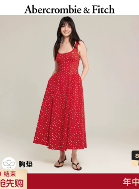 AF美式收腰棉质红色波点带胸垫吊带连衣裙26夏女装159-7445
