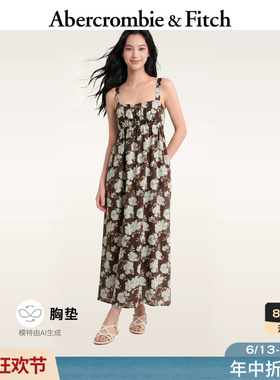AF慵懒度假风黄色多色带胸垫吊带连衣裙长裙26夏新款女装159-7255