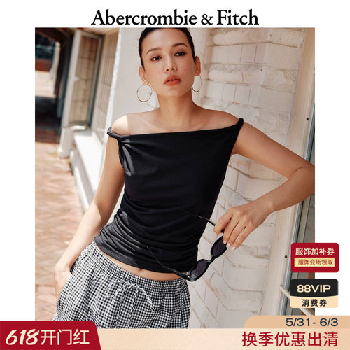 AF美式复古性感气质舒适斜肩露肩无袖上衣25秋季女装139-5587