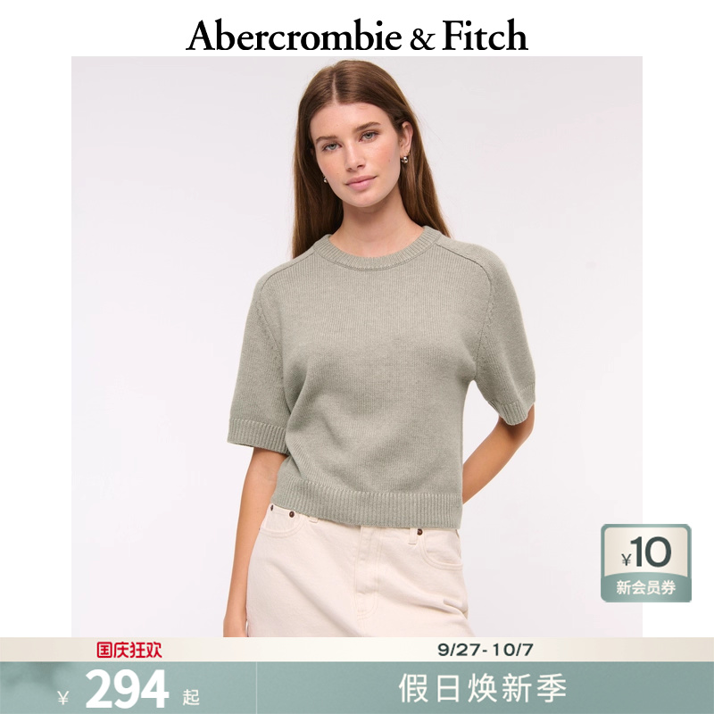 AF女装25秋季新款美式百搭罗纹针织圆领短袖套头针织衫150-5346