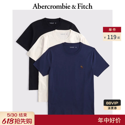 AF经典小麋鹿图案棉质3件组合装重磅短袖T恤25秋季男装124-5044