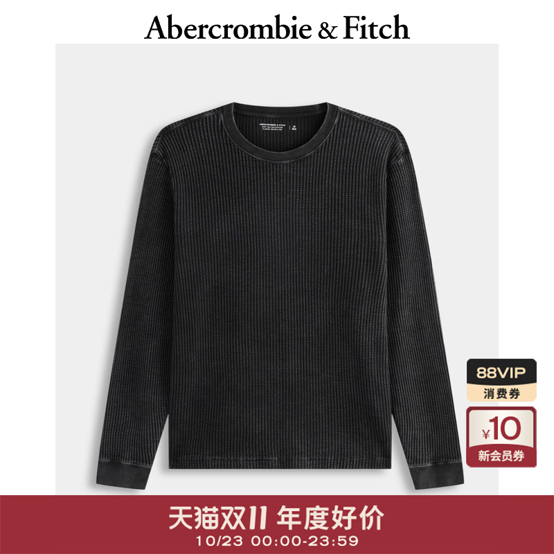 AF男装25秋冬新款美式百搭宽松廓形华夫格圆领长袖T恤124-5608