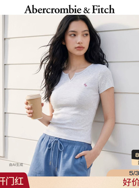AF经典小麋鹿图案美式舒适百搭修身小V领短袖T恤26夏女装139-6238