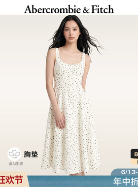 AF美式白色波点带胸垫亚麻混纺无袖连衣长裙26夏新款女装159-7467
