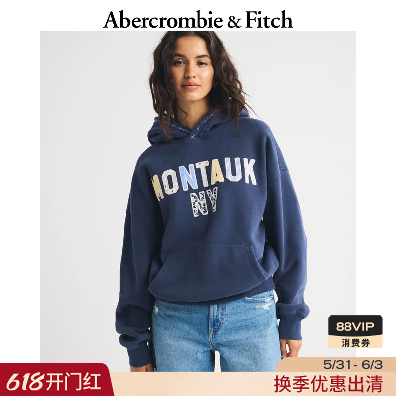 AF美式复古经典抓绒东海岸风格连帽套头卫衣26春女装152-6029