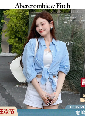 AF经典小麋鹿图案美式高智感通勤亚麻长袖衬衫26夏女装140-6147