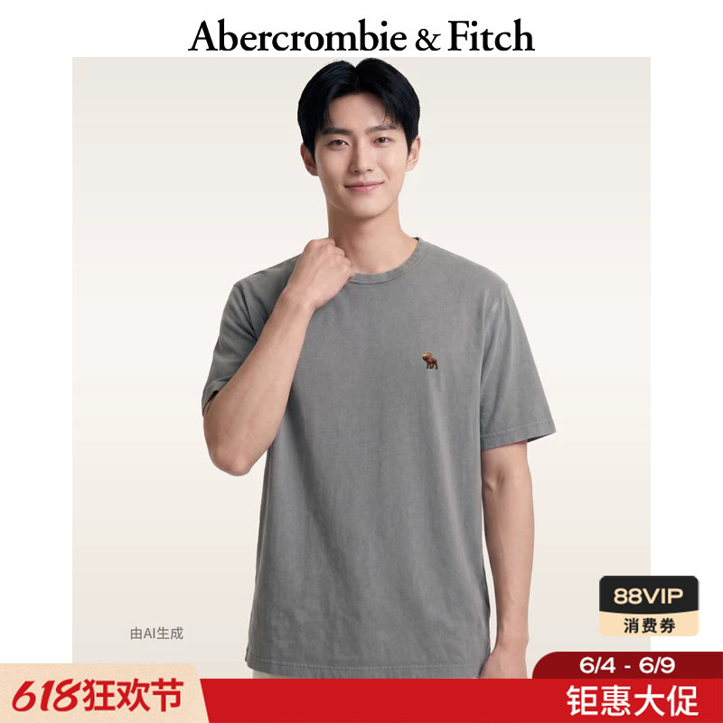 AF经典小麋鹿图案美式情侣纯棉水洗T恤26夏新款男装女装124-6075