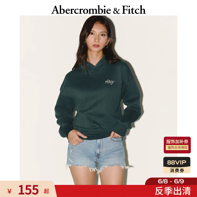 AF美式复古经典LOGO百搭抓绒落肩袖连帽卫衣25秋冬女装152-5420