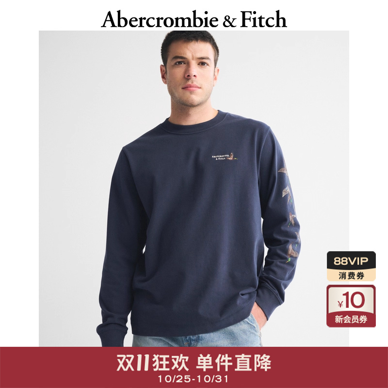 【棉质T恤】AF男装25秋新款美式创意图案LOGO宽松长袖T恤123-5260