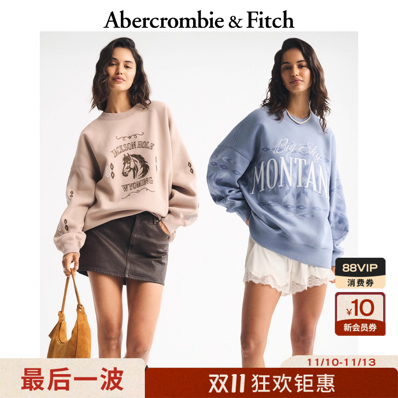 AF女装25秋冬新款美式舒适宽松创意图案圆领套头卫衣152-5399