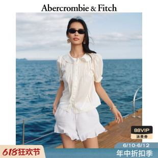 AF度假风棉质娃娃领泡泡袖镂空短袖衬衫26春夏女装140-6329