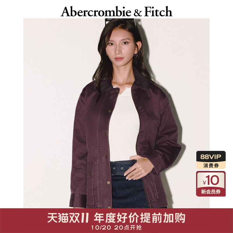 AF女装25秋冬新款巴恩风宽松灯芯绒翻领夹克中长款外套144-5160