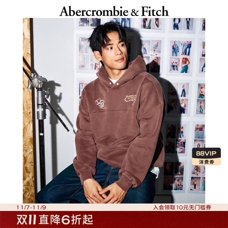 AF男装25秋冬新款美式图案宽松舒适套头连帽长袖卫衣122-5576