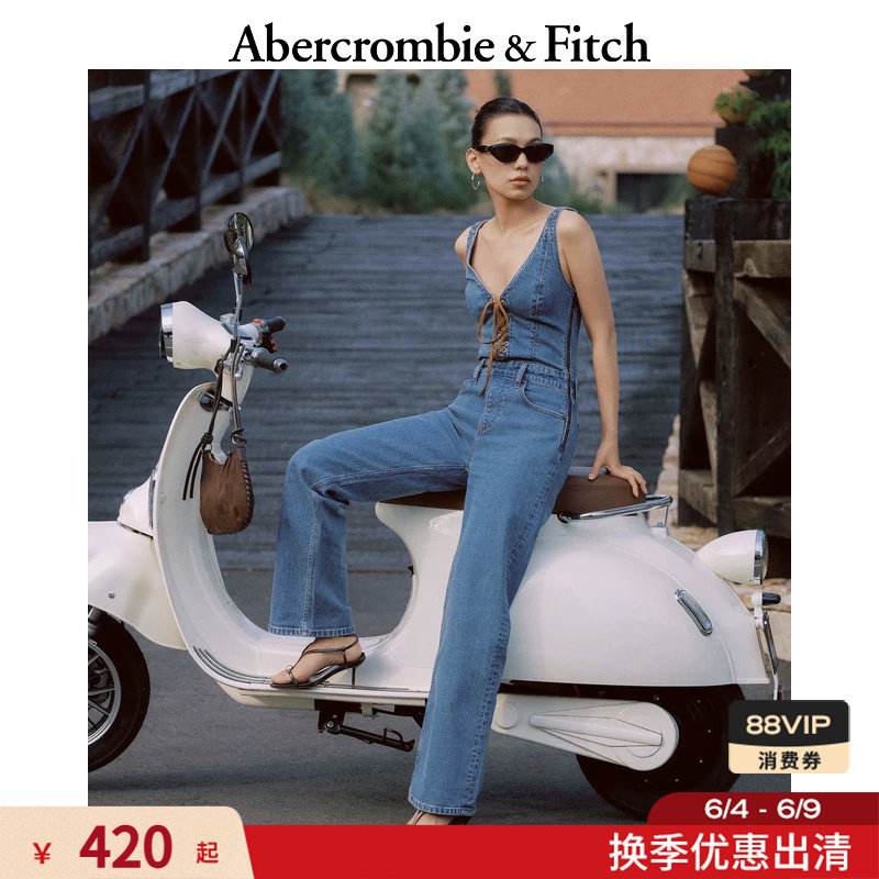 AF美式复古经典V领直筒牛仔连体裤背带裤长裤26春夏女装159-6445