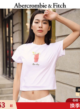 AF美式时尚图案纯棉舒适修身白色短袖T恤上衣25夏季女装157-5002