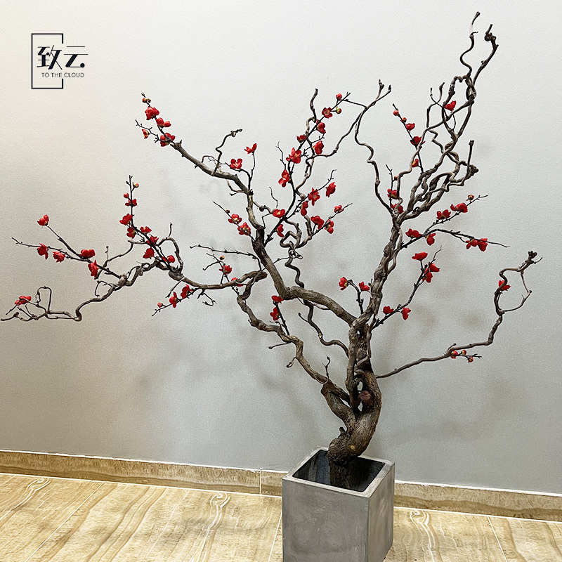 天然造型龙枣树枝仿真梅花树弯曲景观花艺干支居家装饰枯树枝假树