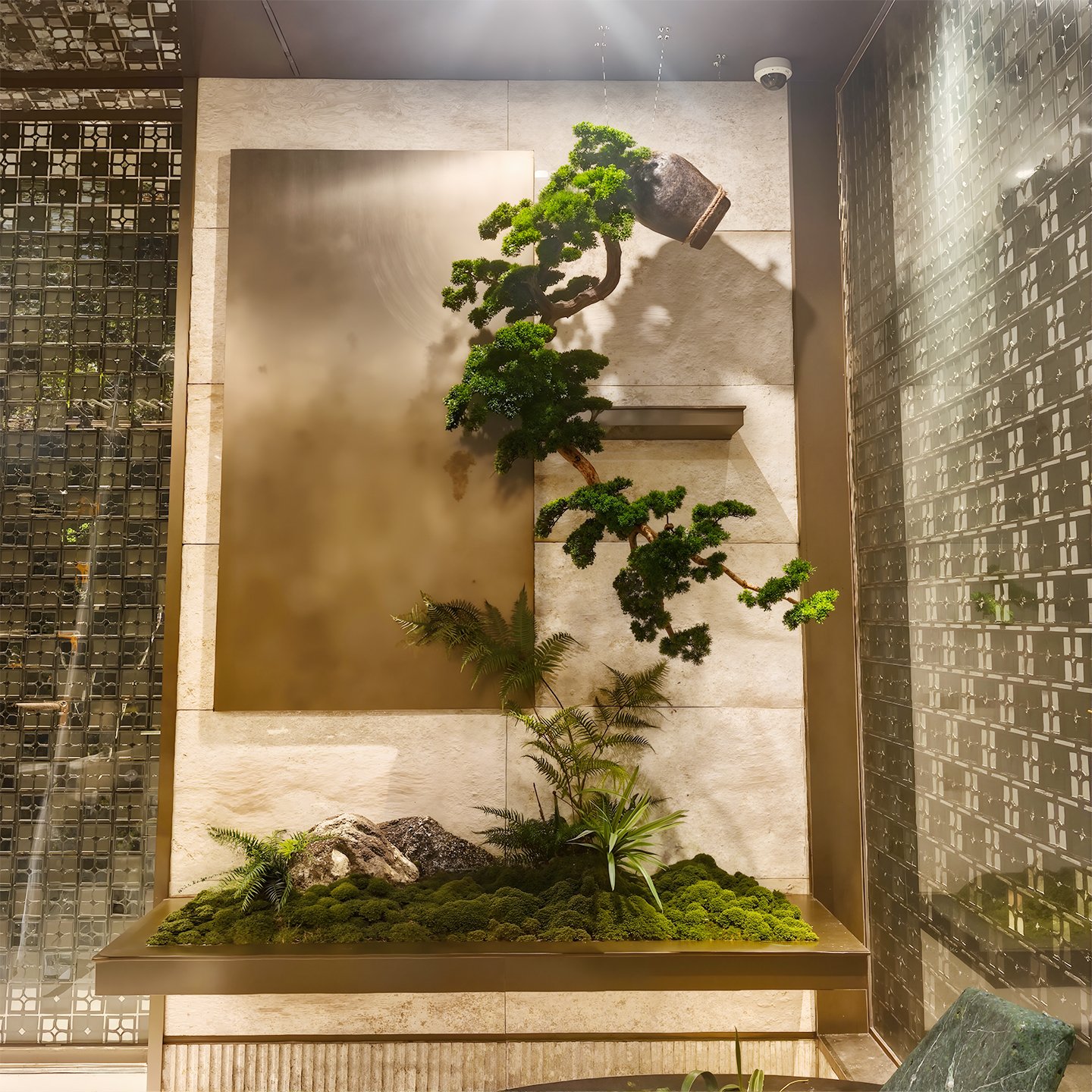 仿真悬挂迎客松造景玄关茶室餐厅绿植装饰摆件中国风吊挂松树