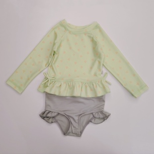 套装 游泳衣女宝宝清新碎花花边泳装 儿童速干防晒长袖 女童泳衣夏季