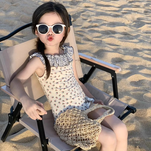 女童泳衣连体2026夏款洋气女宝宝花边领碎花泳装儿童游泳衣女孩潮