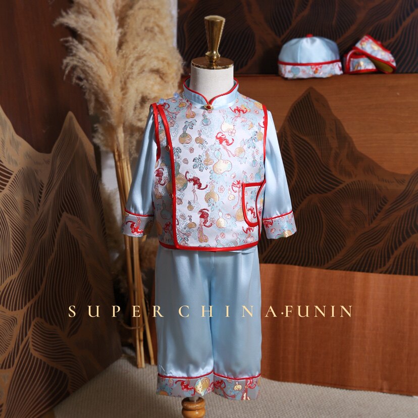 男宝中式抓周服夏款真丝薄款短袖图片