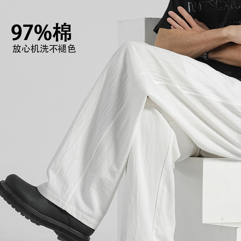 白色裤子男夏季薄款亚麻男裤九分运动直筒卫裤纯棉宽松棉麻休闲裤