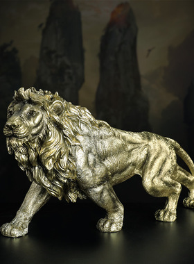 仿黄铜狮子树脂工艺品摆件电视机柜餐厅办公室客厅玄关车载装饰品